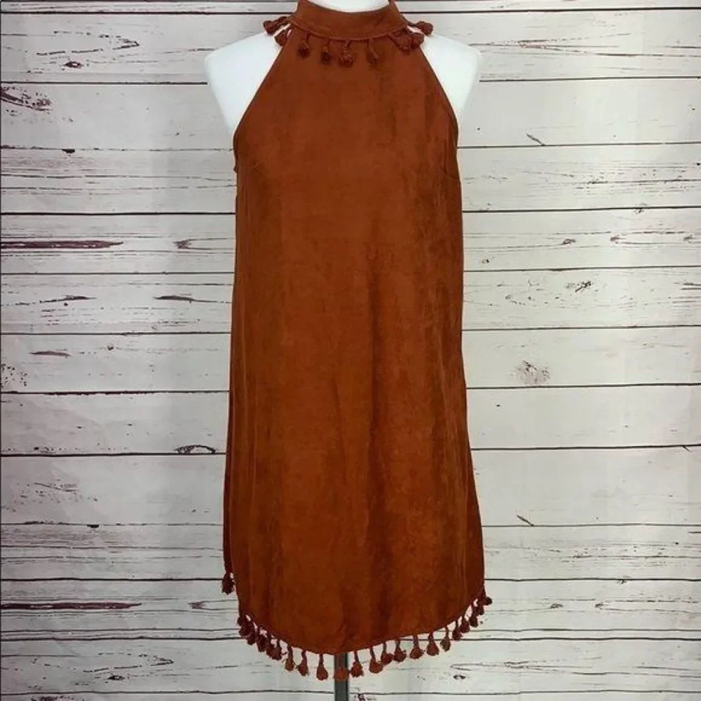 Entro Brown Suede Tassel Choker Collar Small Dress‎
